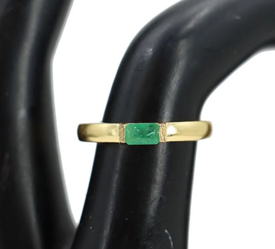 Vermeil Sterling Silver & East-West Emerald Solitaire Ring - RS: 6.25