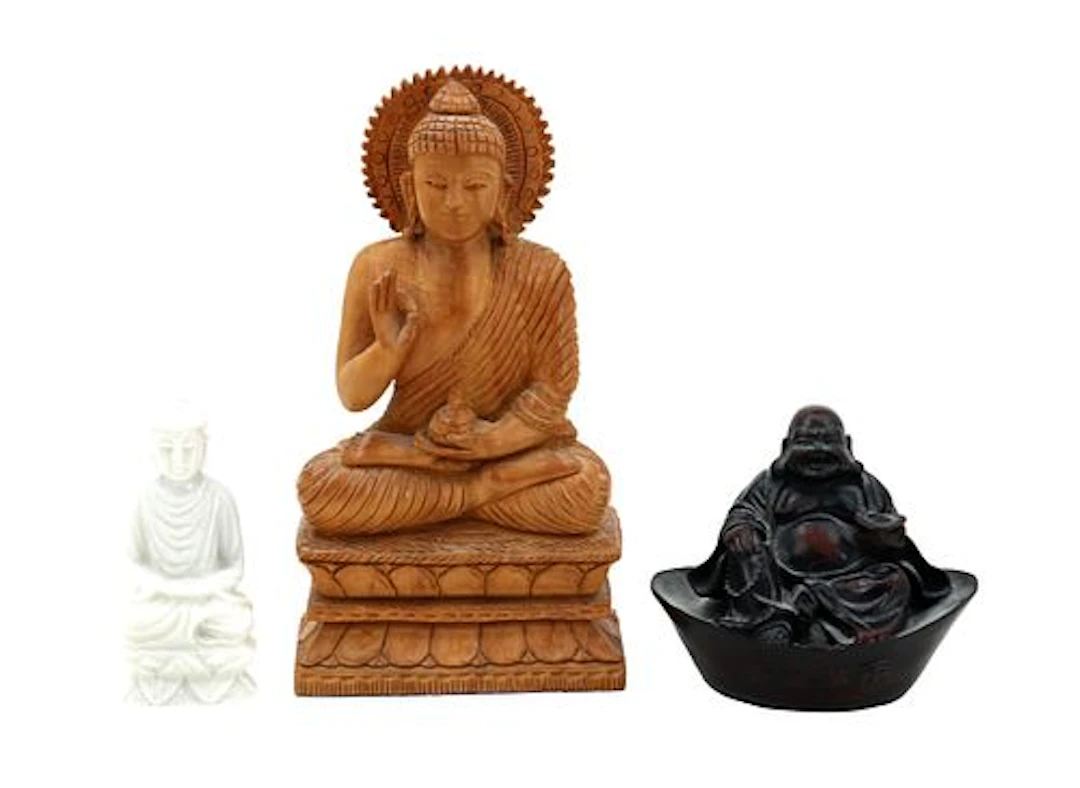 (3) Carved Buddha Figurines