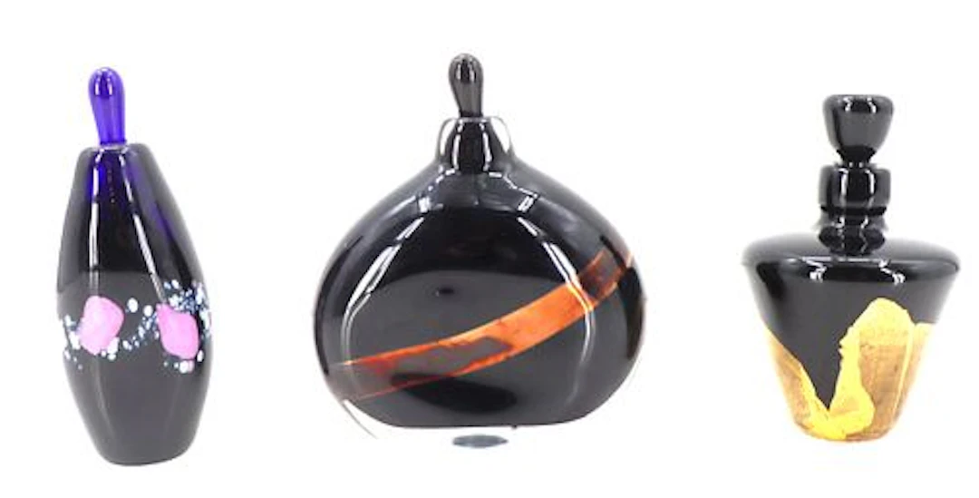 (3) American Studio Art Glass Dark Perfume Bottles