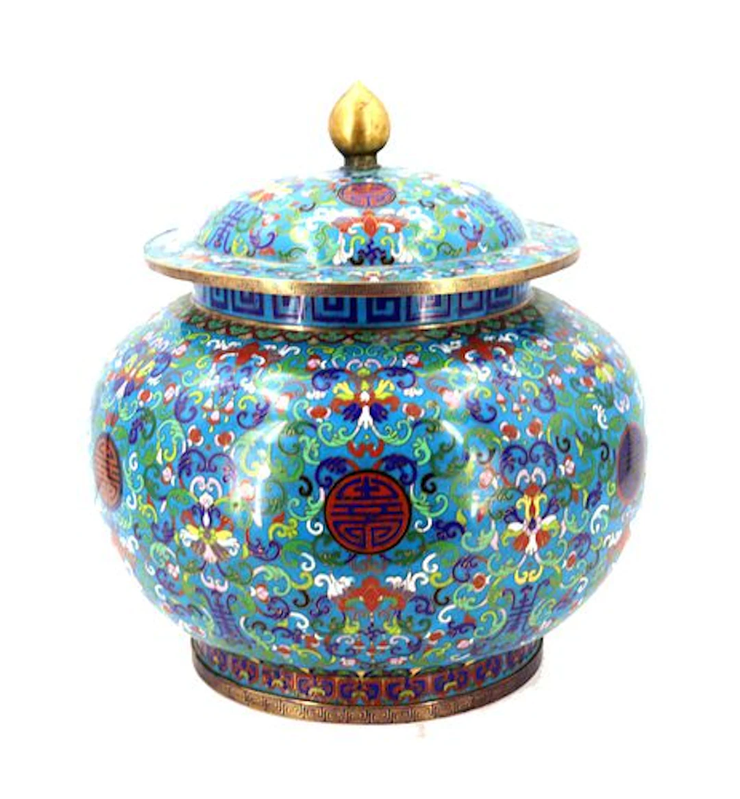 Chinese Turquoise-Ground Cloisonne Enamel Lidded Jar