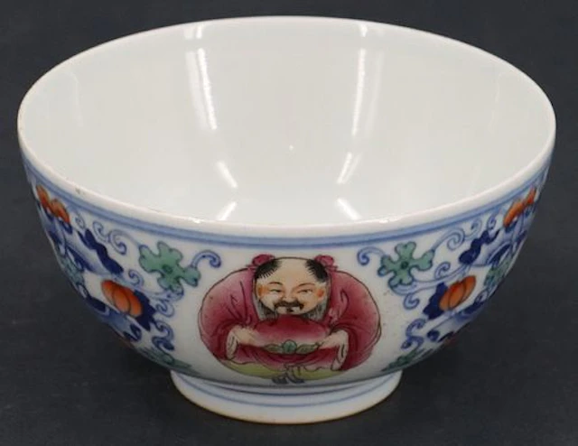 Chinese Doucai Medallion Melon and Vine Motif Porcelain Bowl