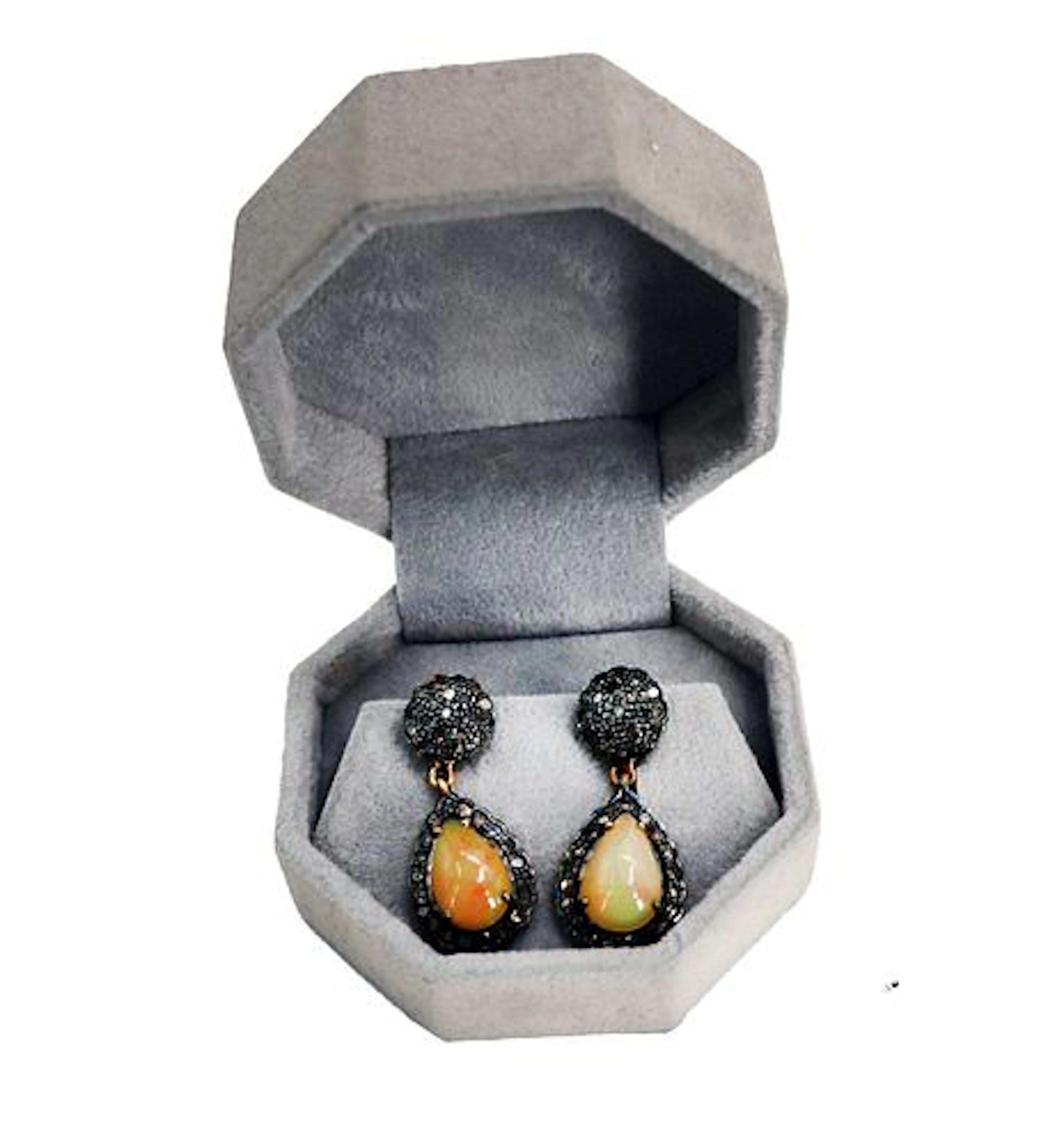 Pair of Opal and Diamond Earrings