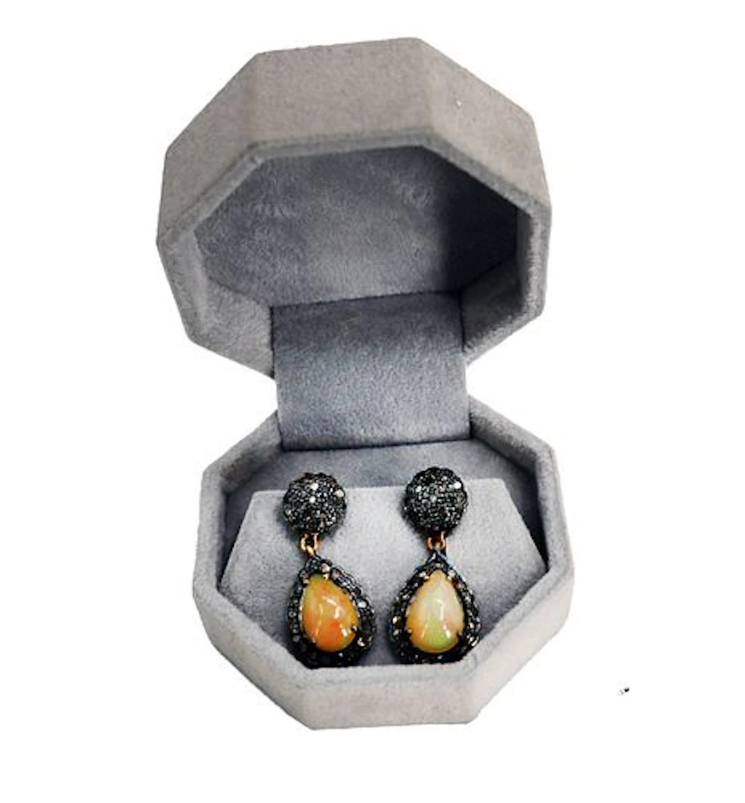 Pair of Opal and Diamond Earrings