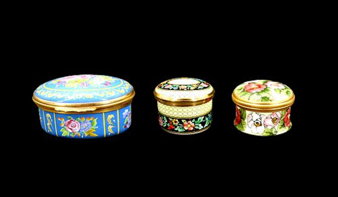 (3) Halcyon Days Enamel on Copper Lidded Keepsake Boxes