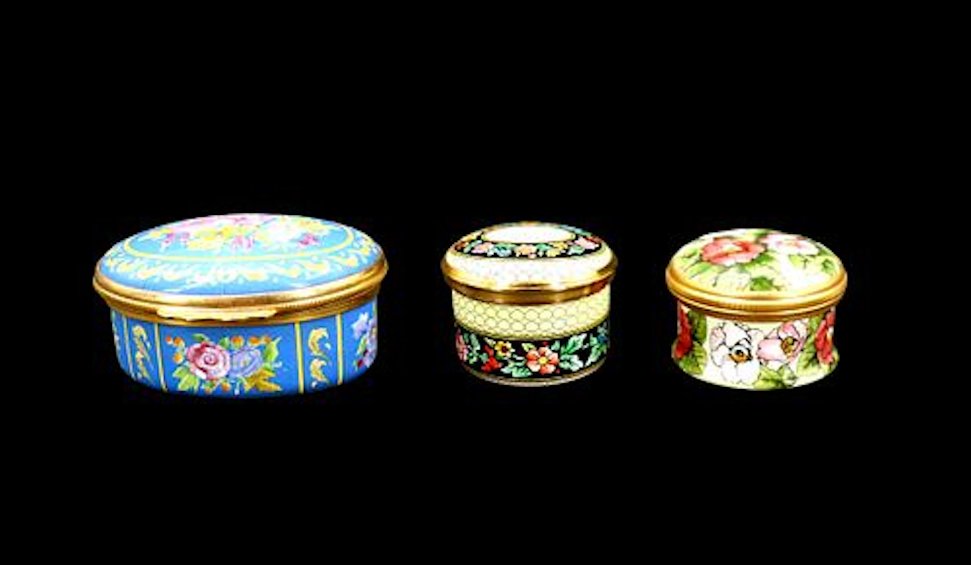 (3) Halcyon Days Enamel on Copper Lidded Keepsake Boxes