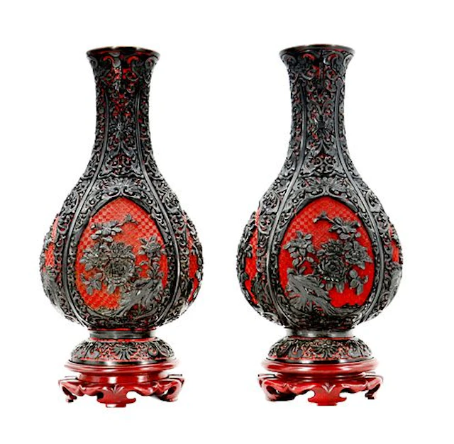 Chinese Black and Red Cinnabar Lacquered Vases