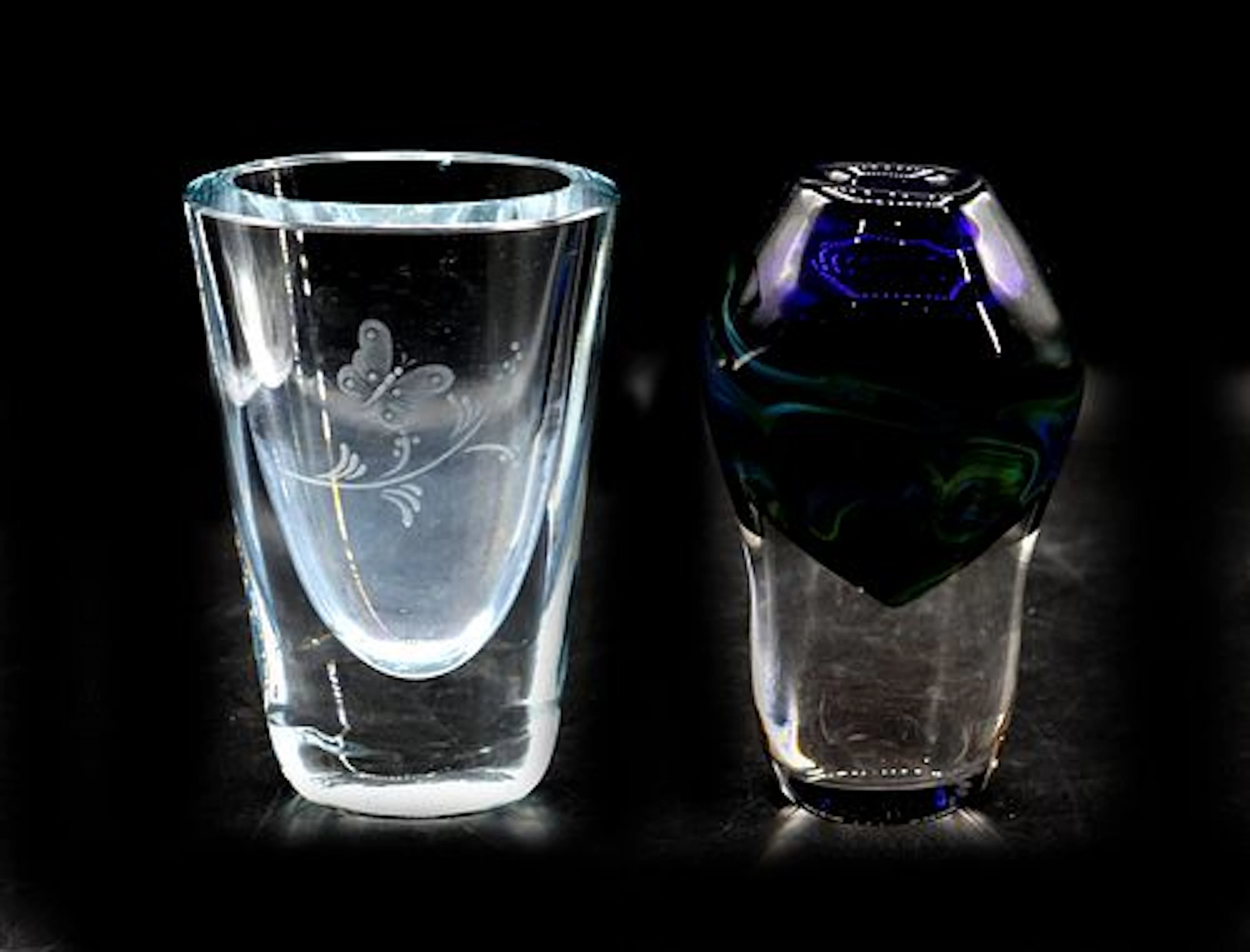 (2) Signed Art Glass Vessels