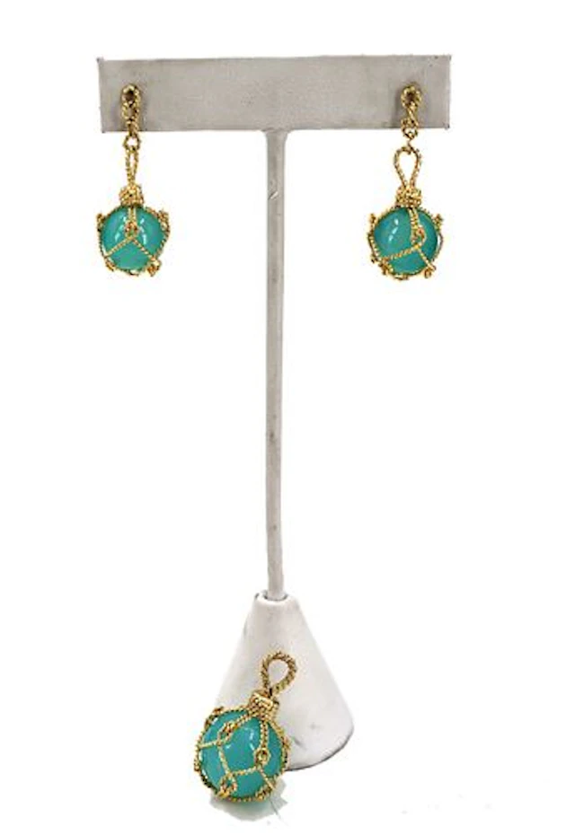 A.G.A. Correa Jewelry Set - 18k Gold and Aqua Chalcedony Pendant and