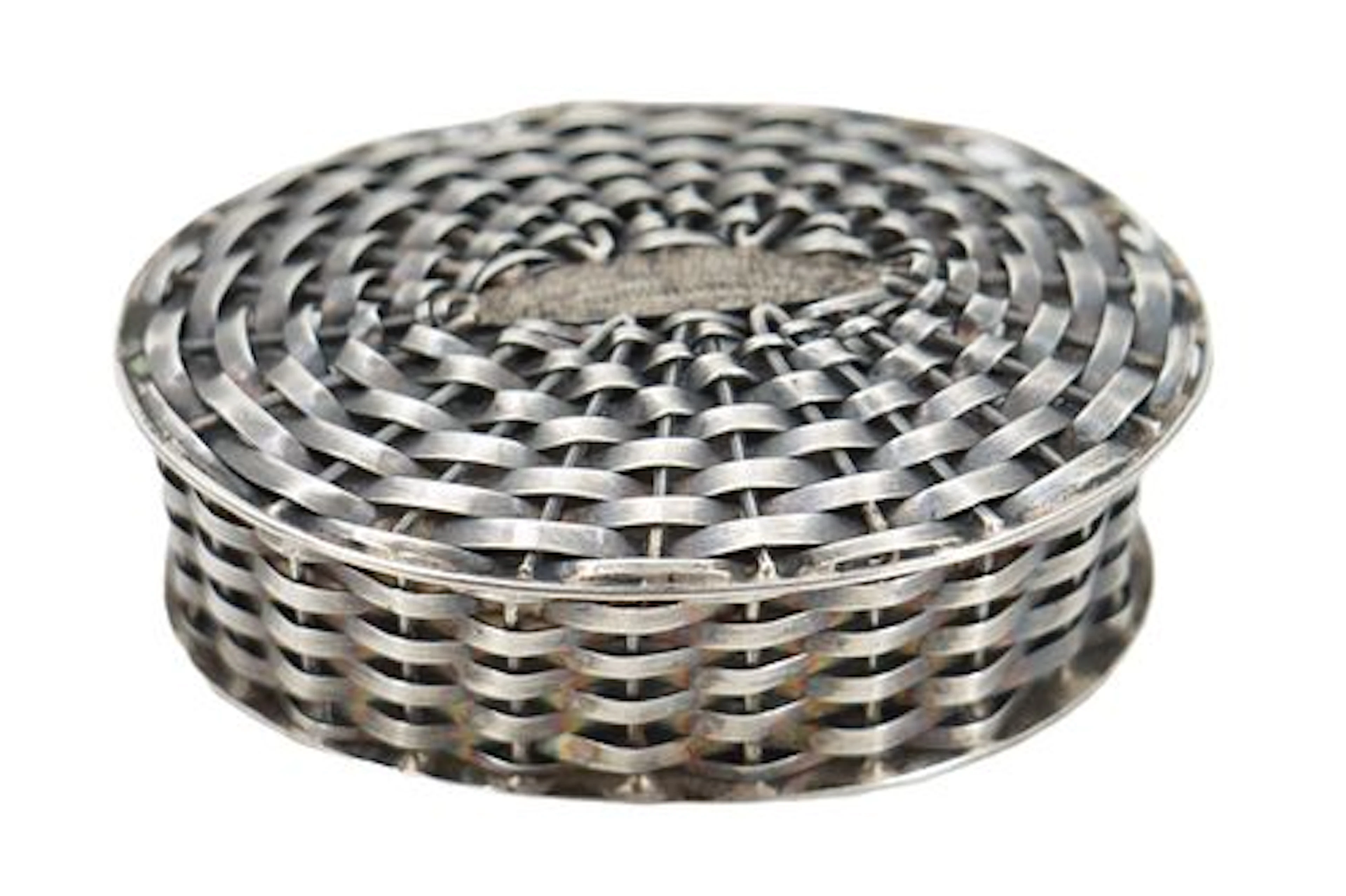 Vintage Mexican Taxco Sterling Silver Small Woven Trinket Basket - 0.540 ozt.
