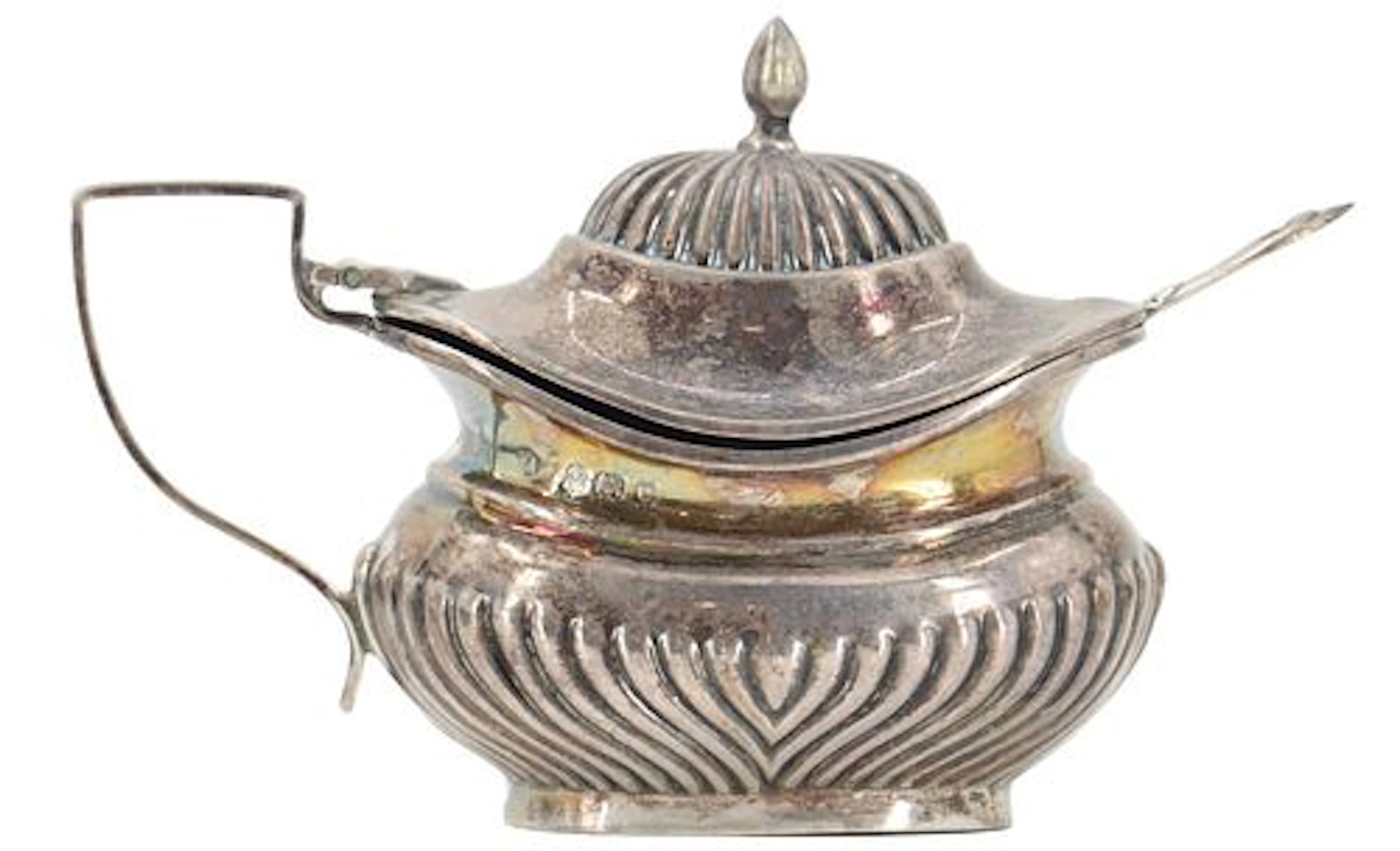 English Sterling Silver and Cobalt Blue Glass Mustard Pot - Approx. 1.835 ozt.