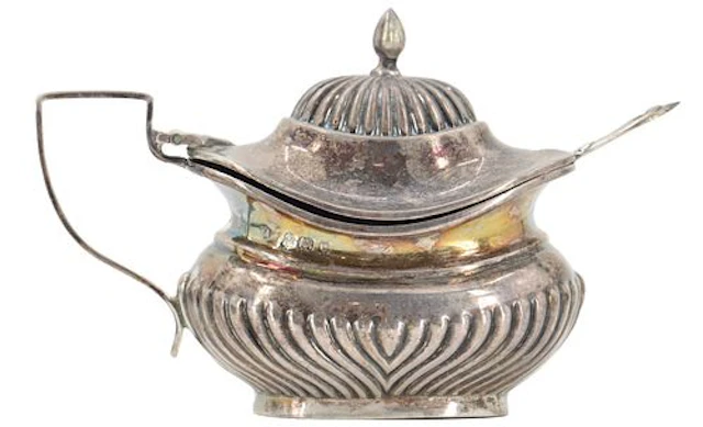 English Sterling Silver and Cobalt Blue Glass Mustard Pot - Approx. 1.835 ozt.