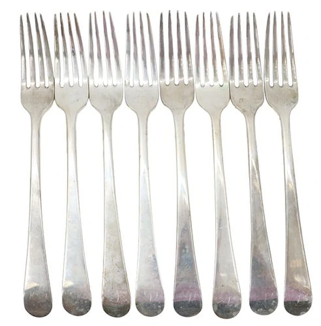 (8) English Sterling Silver Dinner Forks - 17.280 ozt.