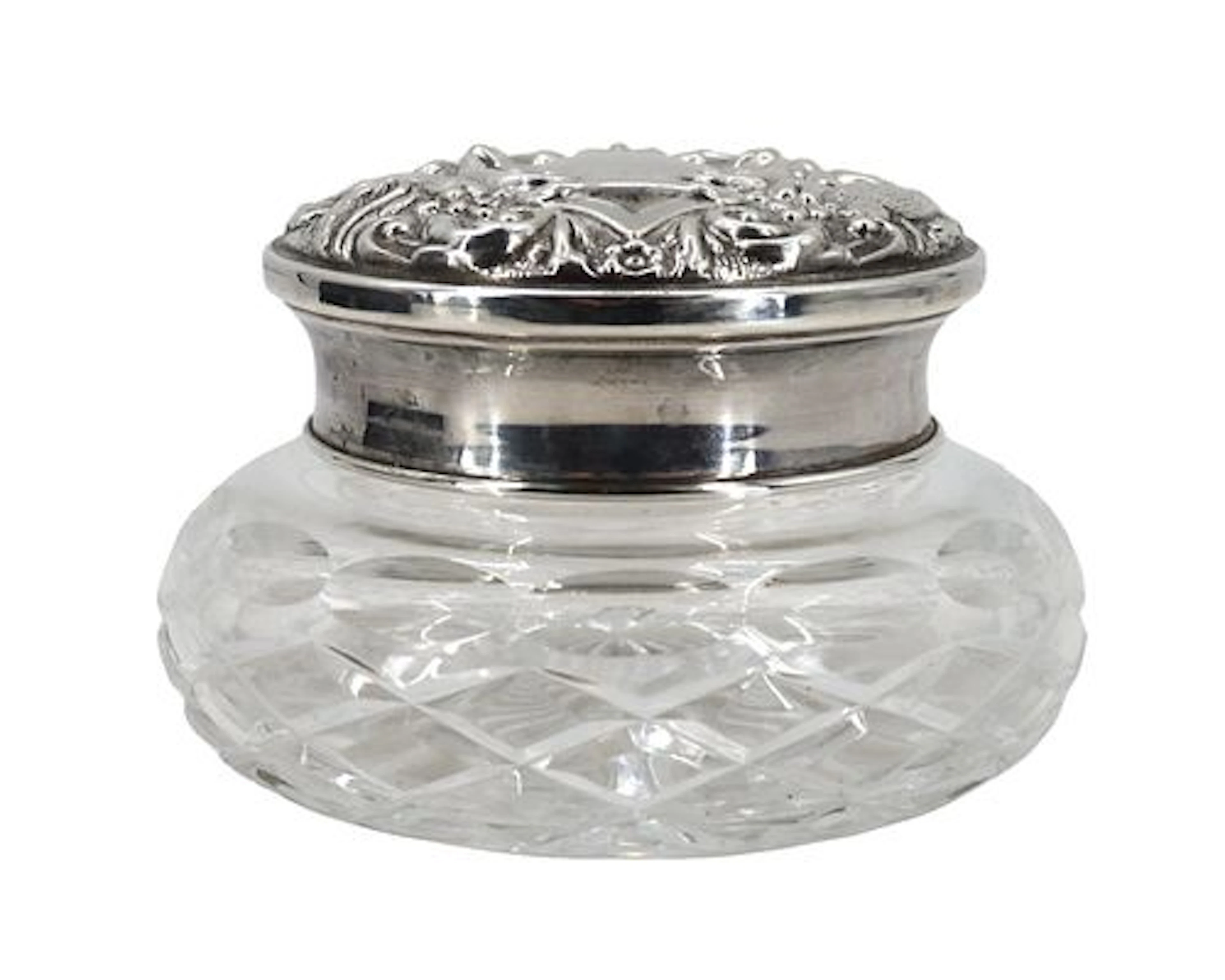 Antique Cut Crytal Powder Jar with Sterling Silver Lid - 2.740 ozt.