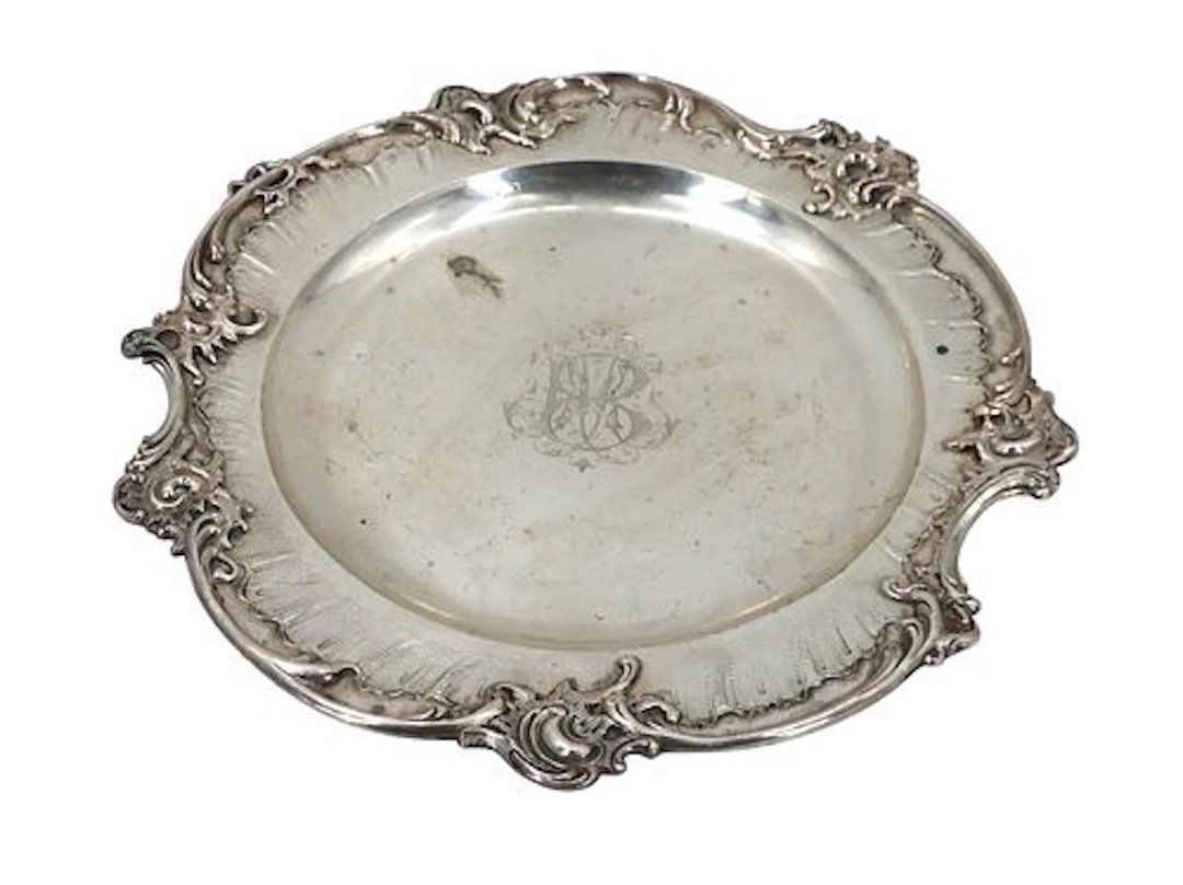 Antique Continental 800 Silver Monogrammed Charger Tray - 24.390 ozt.