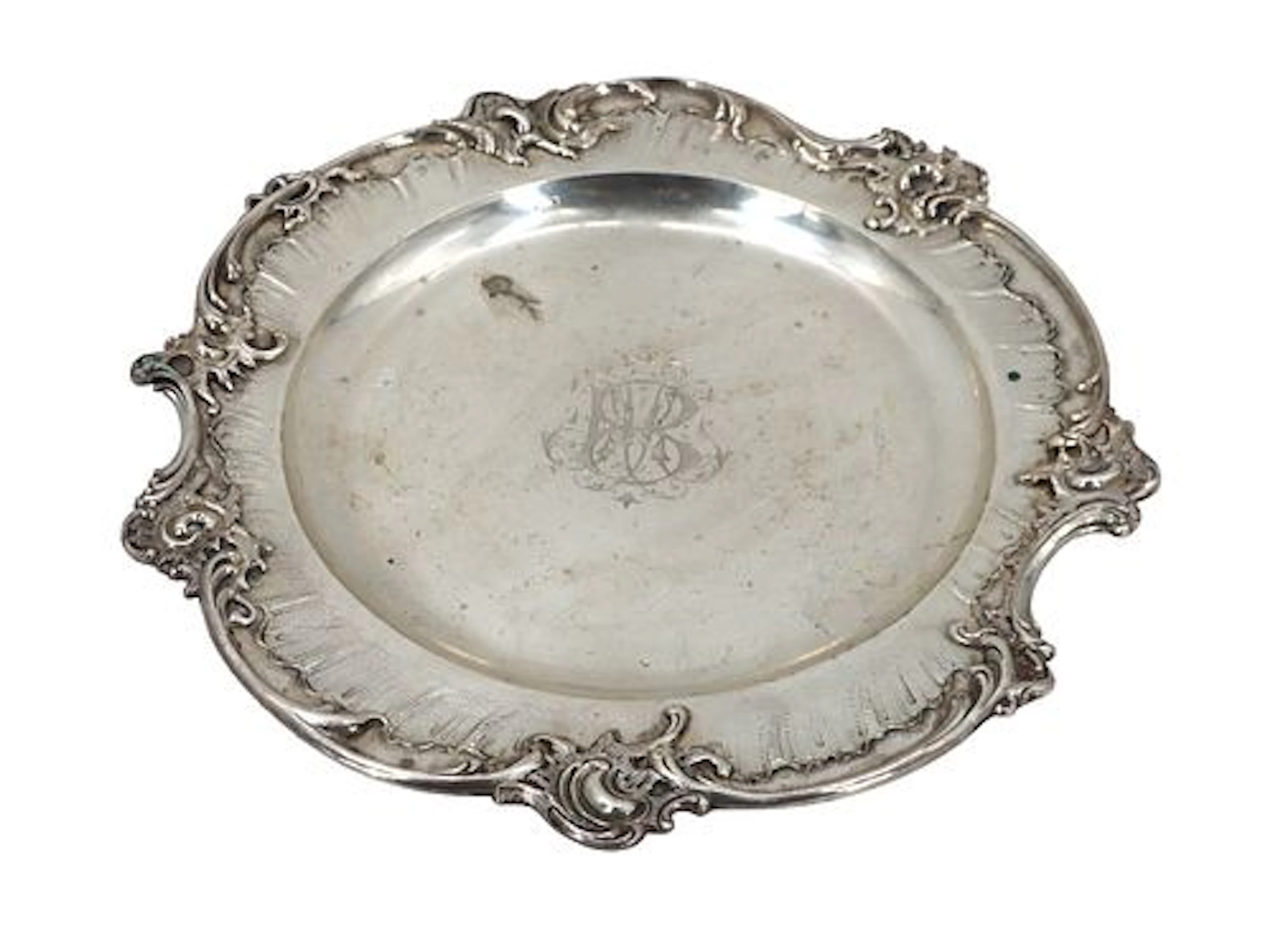 Antique Continental 800 Silver Monogrammed Charger Tray - 24.390 ozt.