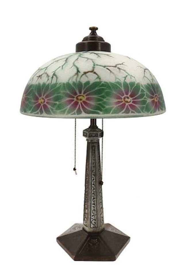 American Arts & Crafts Reverse-Painted Table Lamp