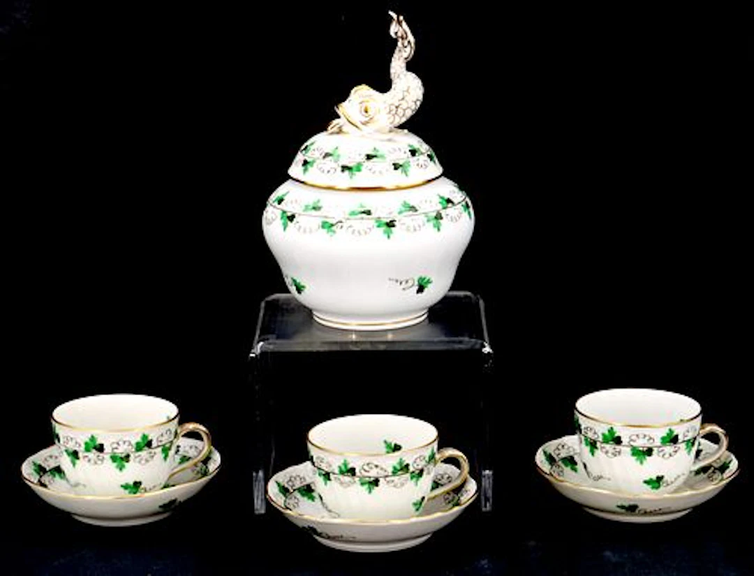 (7) Pieces Hungarian Herend Porcelain "Parsley" Tea Set