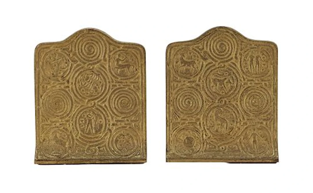 (2) Tiffany Studios New York Zodiac Pattern Bronze Bookends