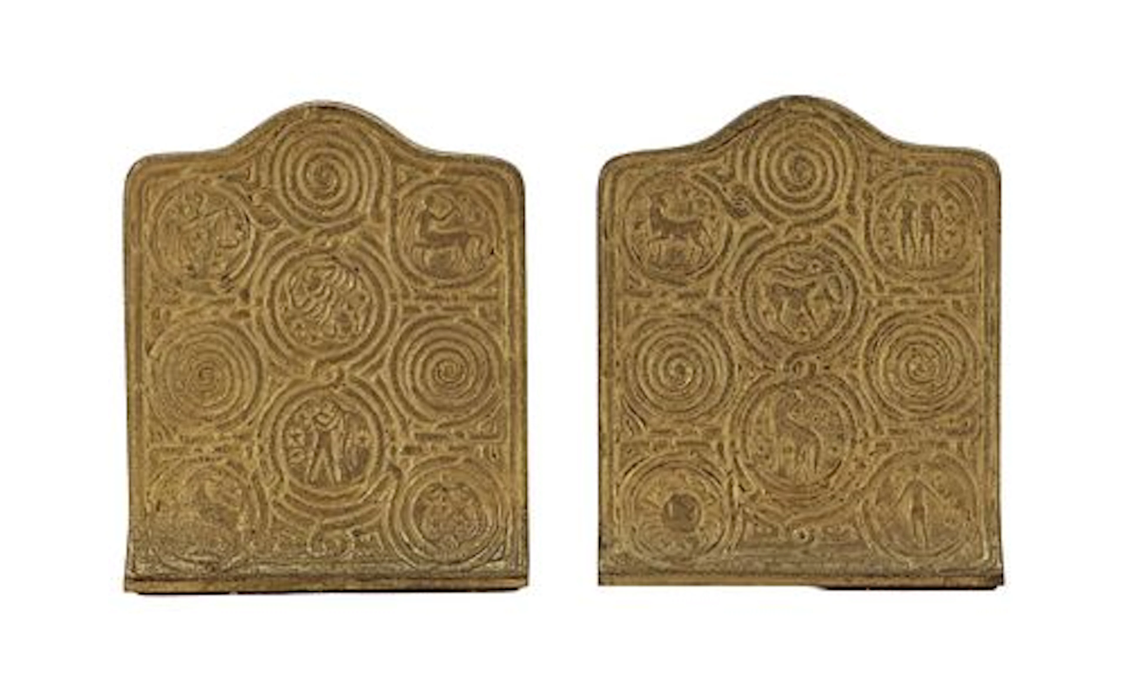 (2) Tiffany Studios New York Zodiac Pattern Bronze Bookends