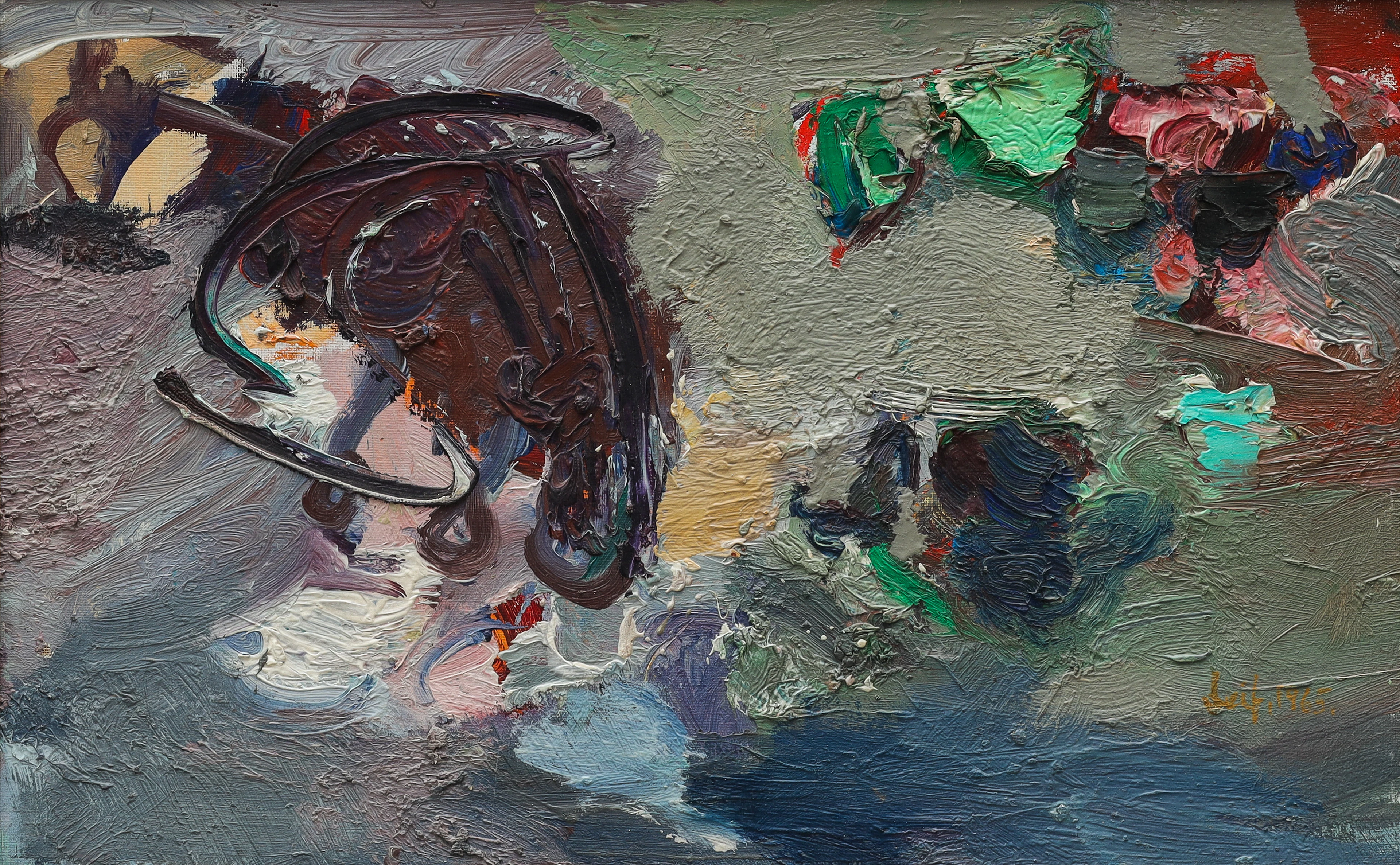 LEIF NILSSON (1938-2002). olja på duk, abstrakt komposition, signerad