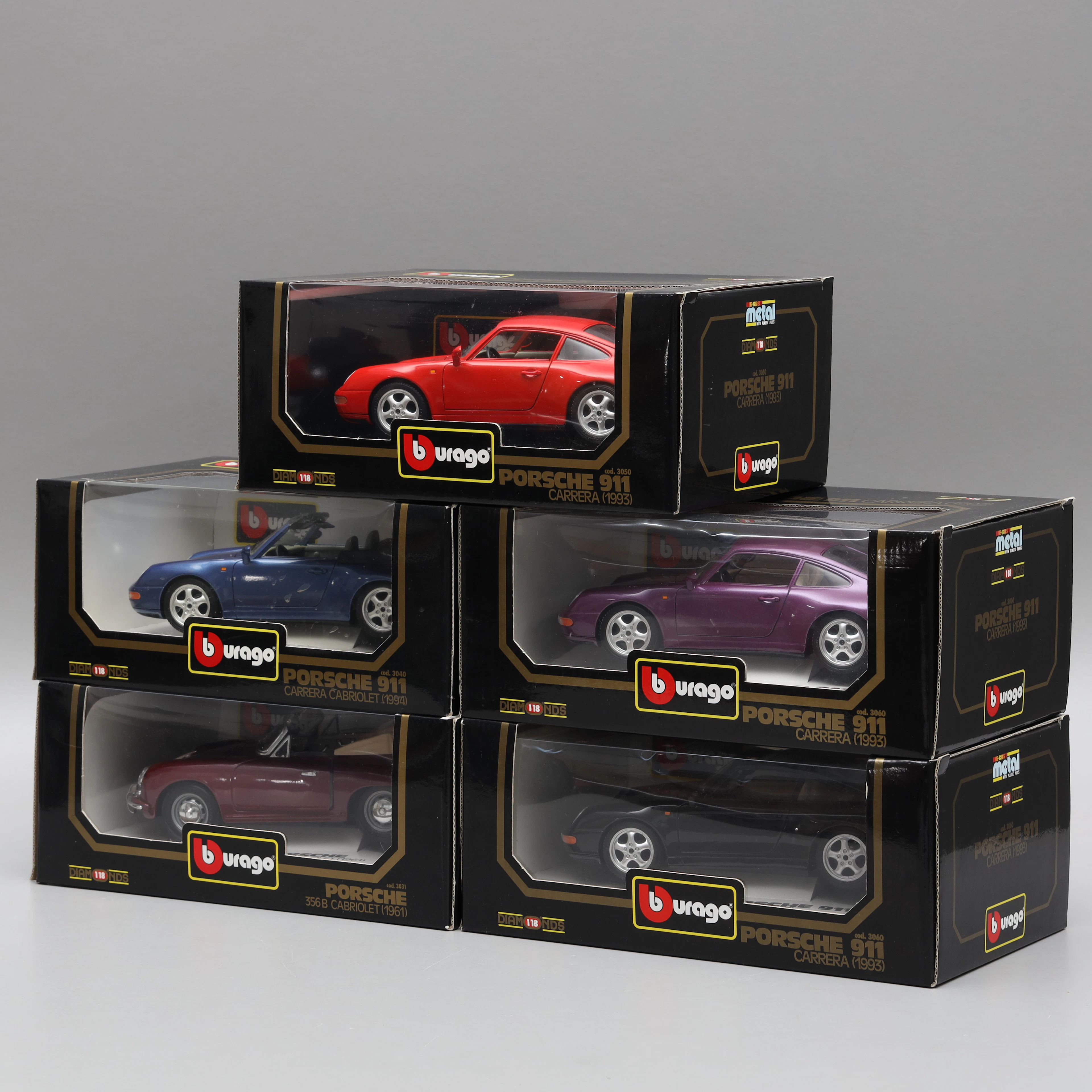 MODELLBILAR, 5 st, Porsche 356B cabriolet 1961, Porsche 911 Carrera