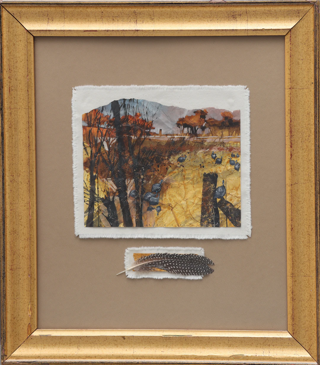 SIMON ADDY. kollage, "OFS Guniea Fowl", signerad Addy, daterad -91.