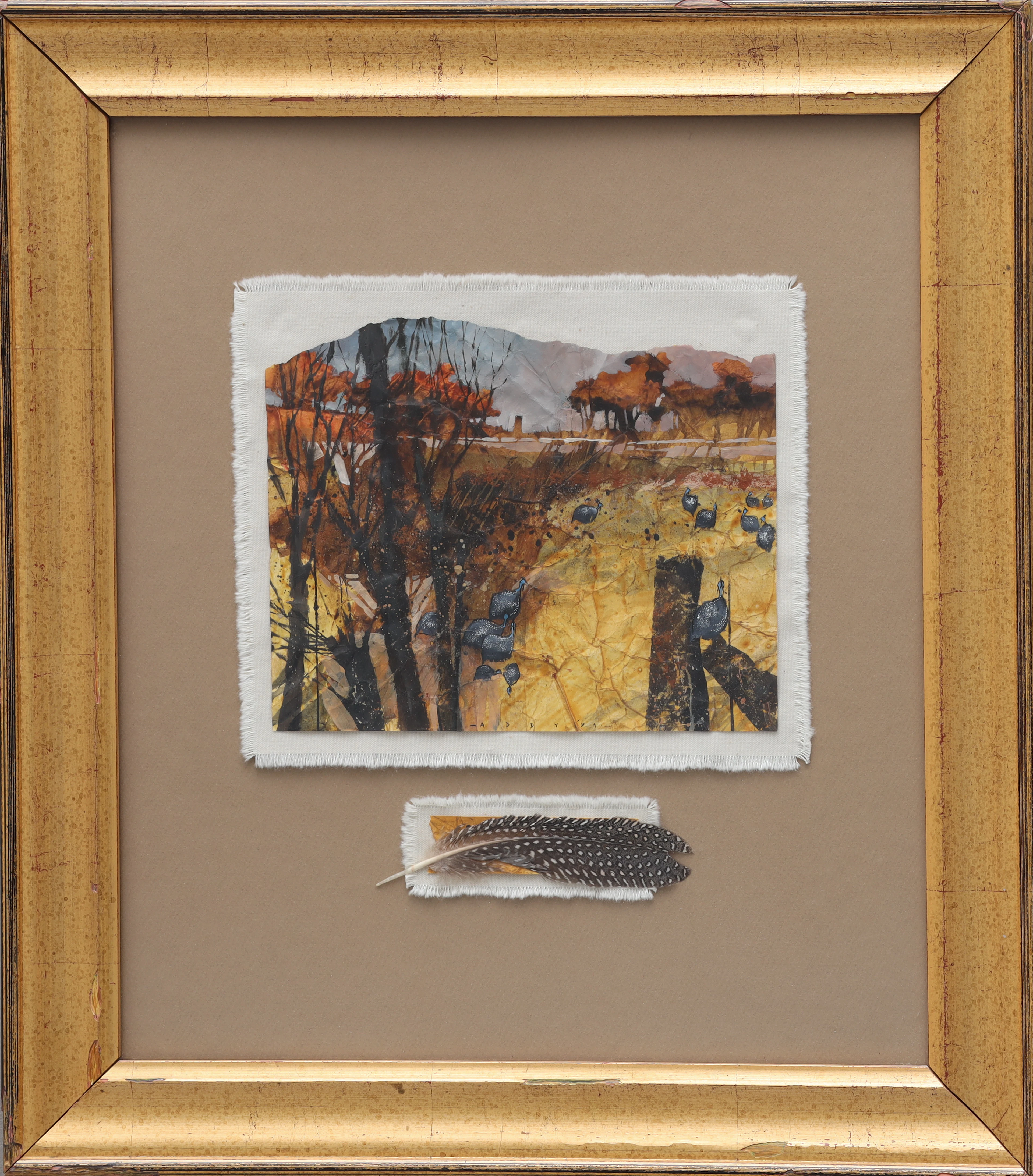 SIMON ADDY. kollage, "OFS Guniea Fowl", signerad Addy, daterad -91.