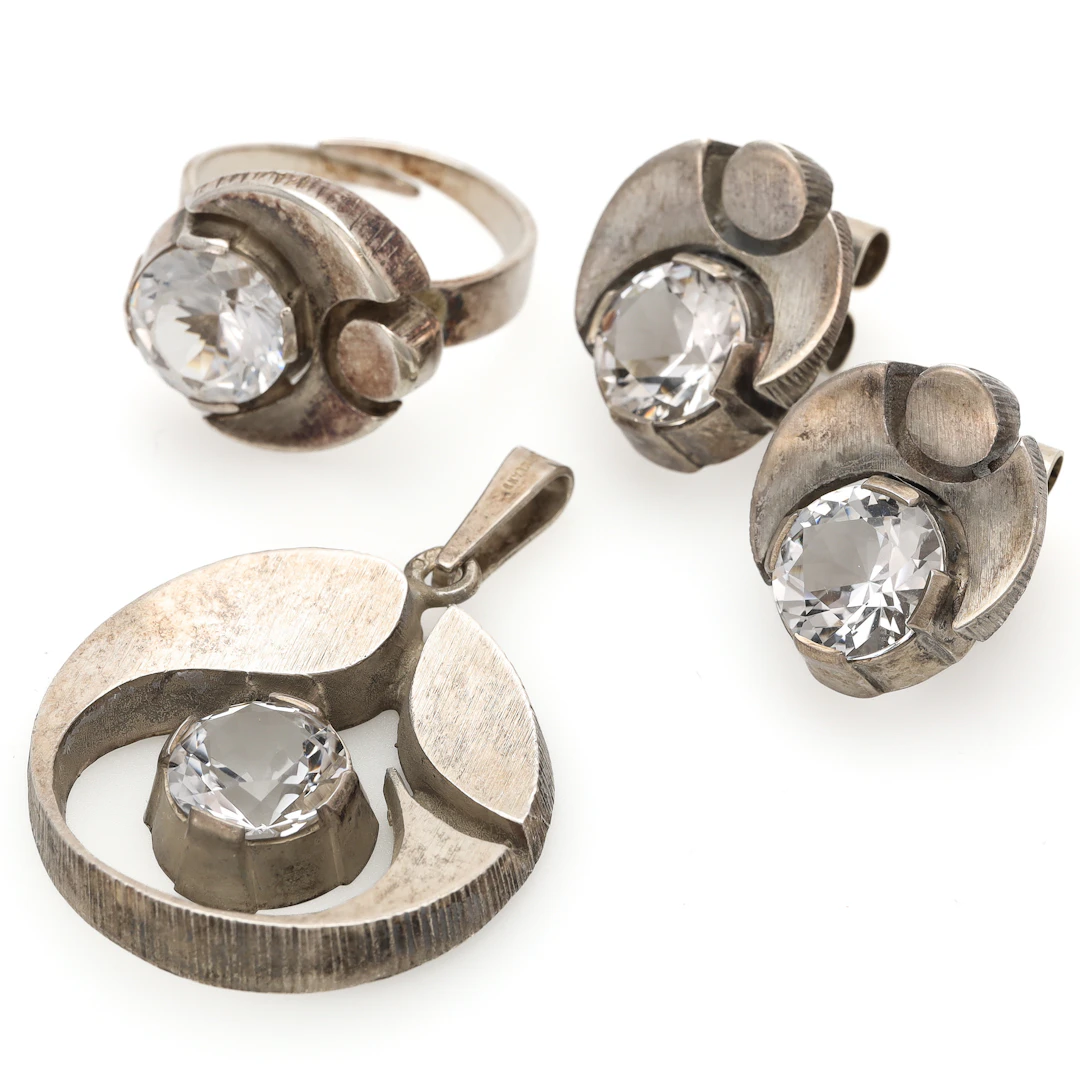 KARL LAINE. Set om 3 delar, sterlingsilver samt bergkristall, Finn