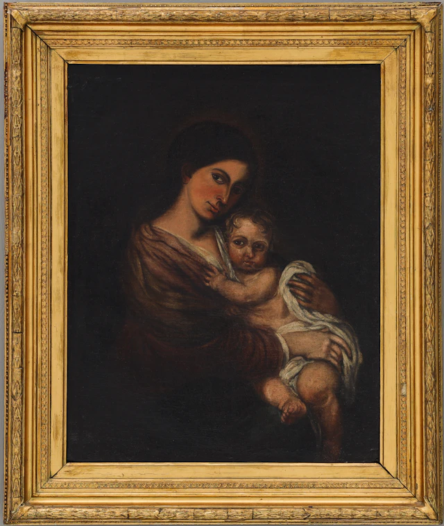 OIDENTIFIERAD KONSTNÄR. olja på duk, jungru Maria och Jesusbarnet, 1800-tal.
