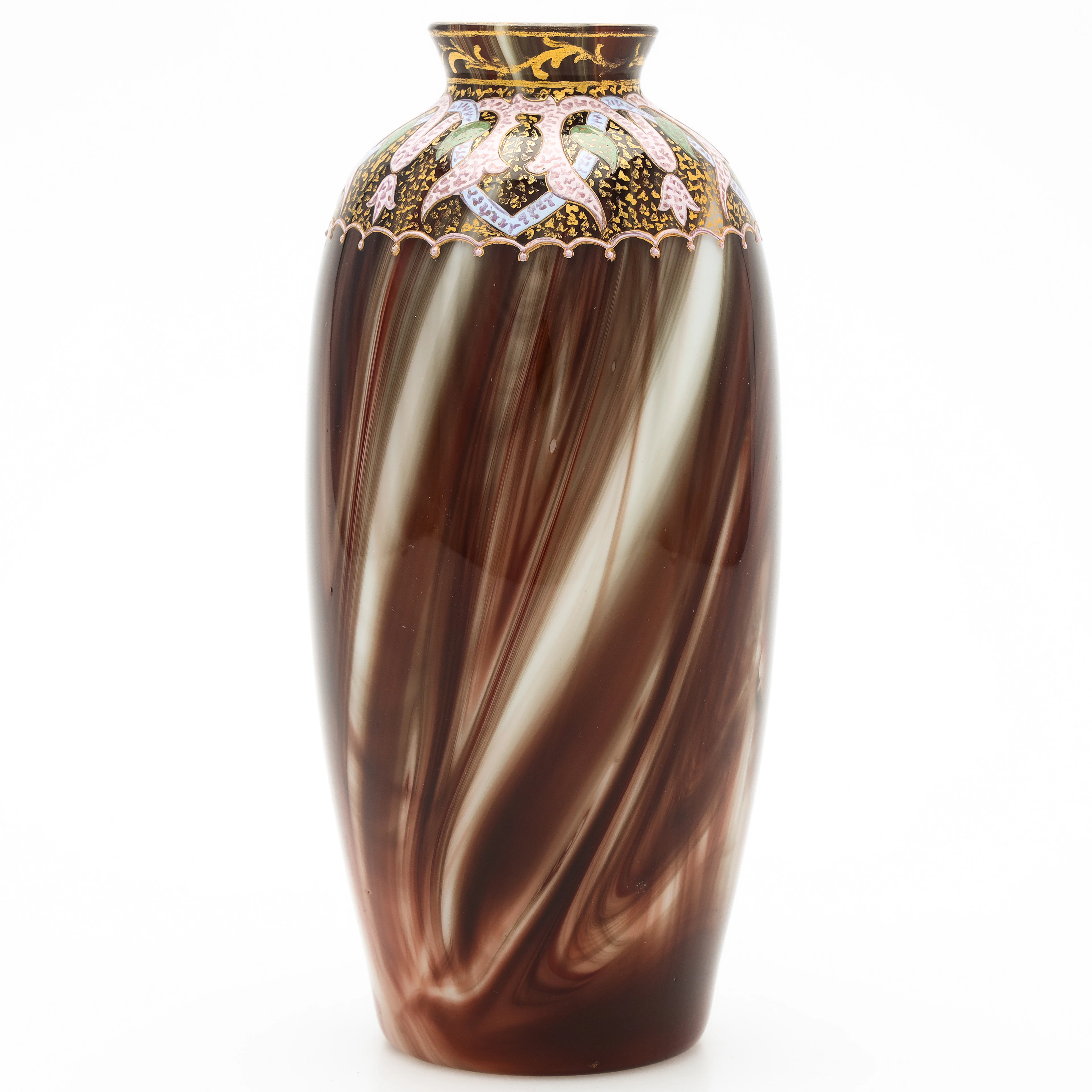 JOHANN LOETZ WITWE. Tillskriven, marmorerat glas, handmålad dekor