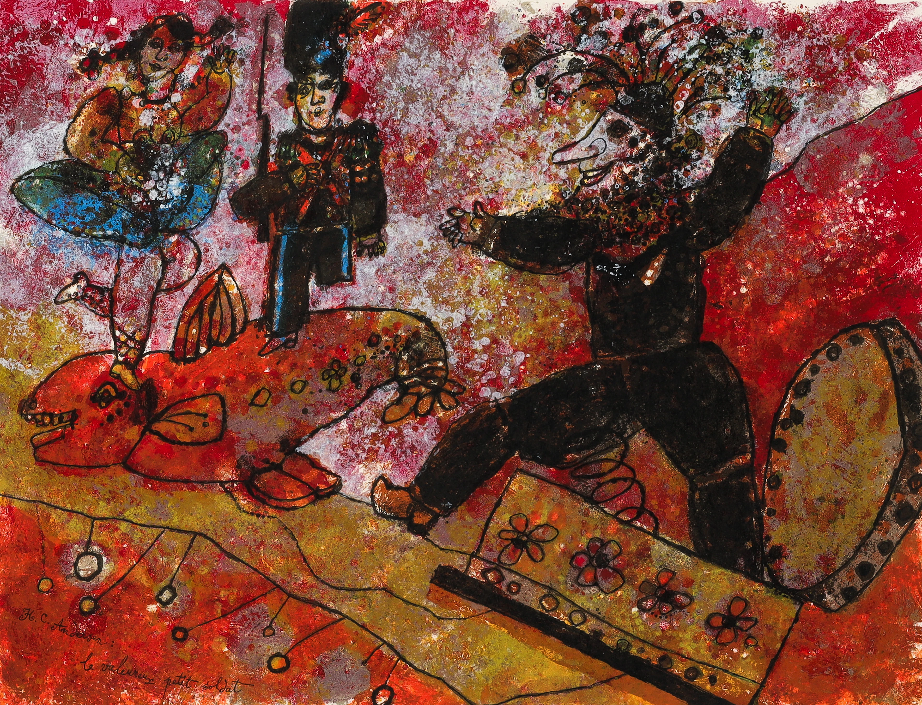 THEO TOBIASSE. färglitografi, komposition, XXVIII/L, signerad.