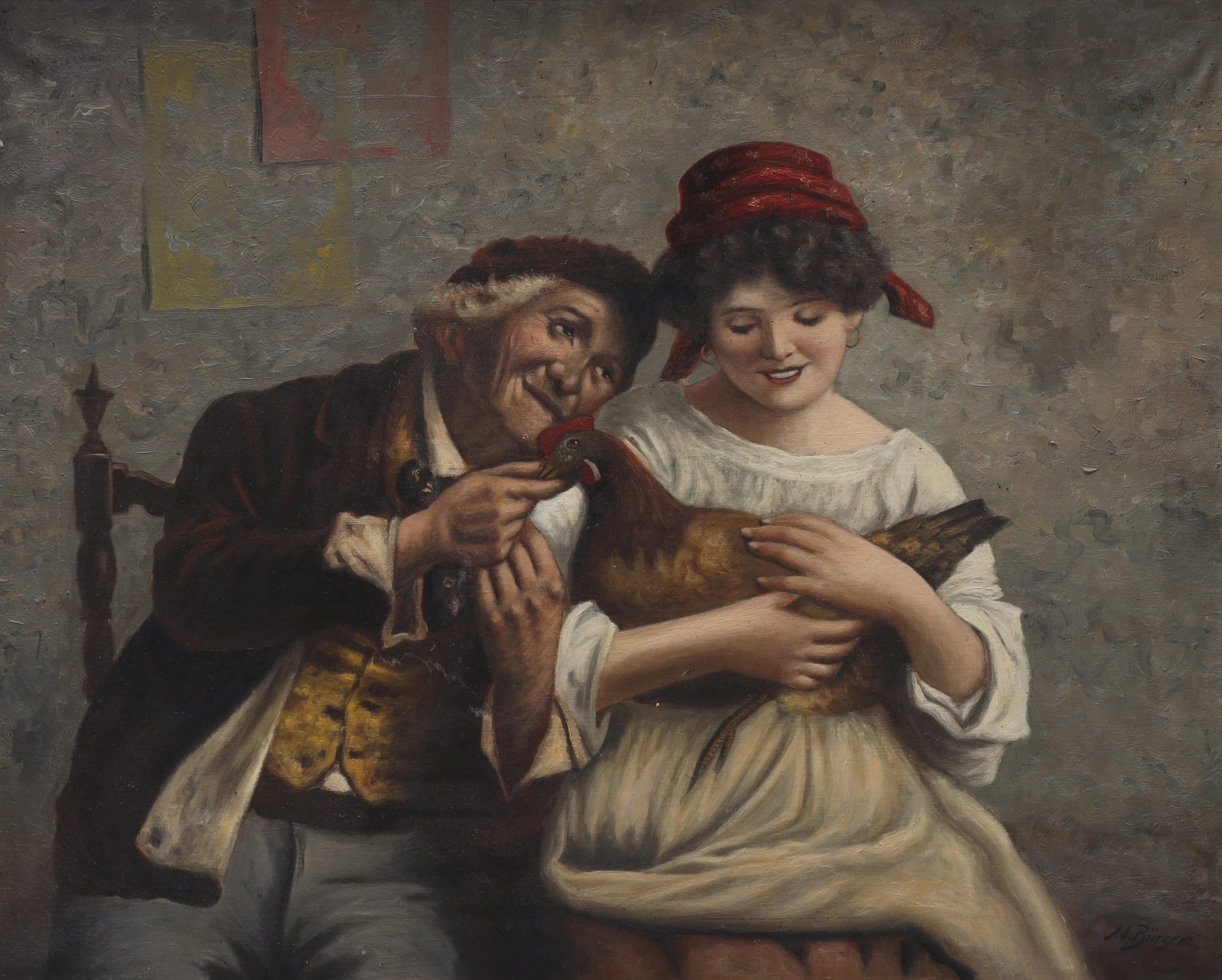 OLJA PÅ DUK, efter Y.R Foggattis målning "Old hearts Young hearts"