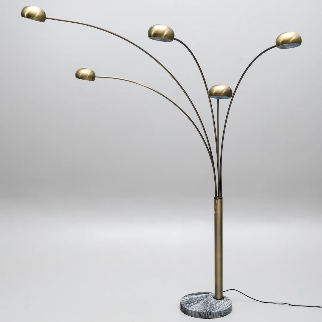 GOLVLAMPA, 5-ljuspunkter, metall & marmor, 1980-tal.