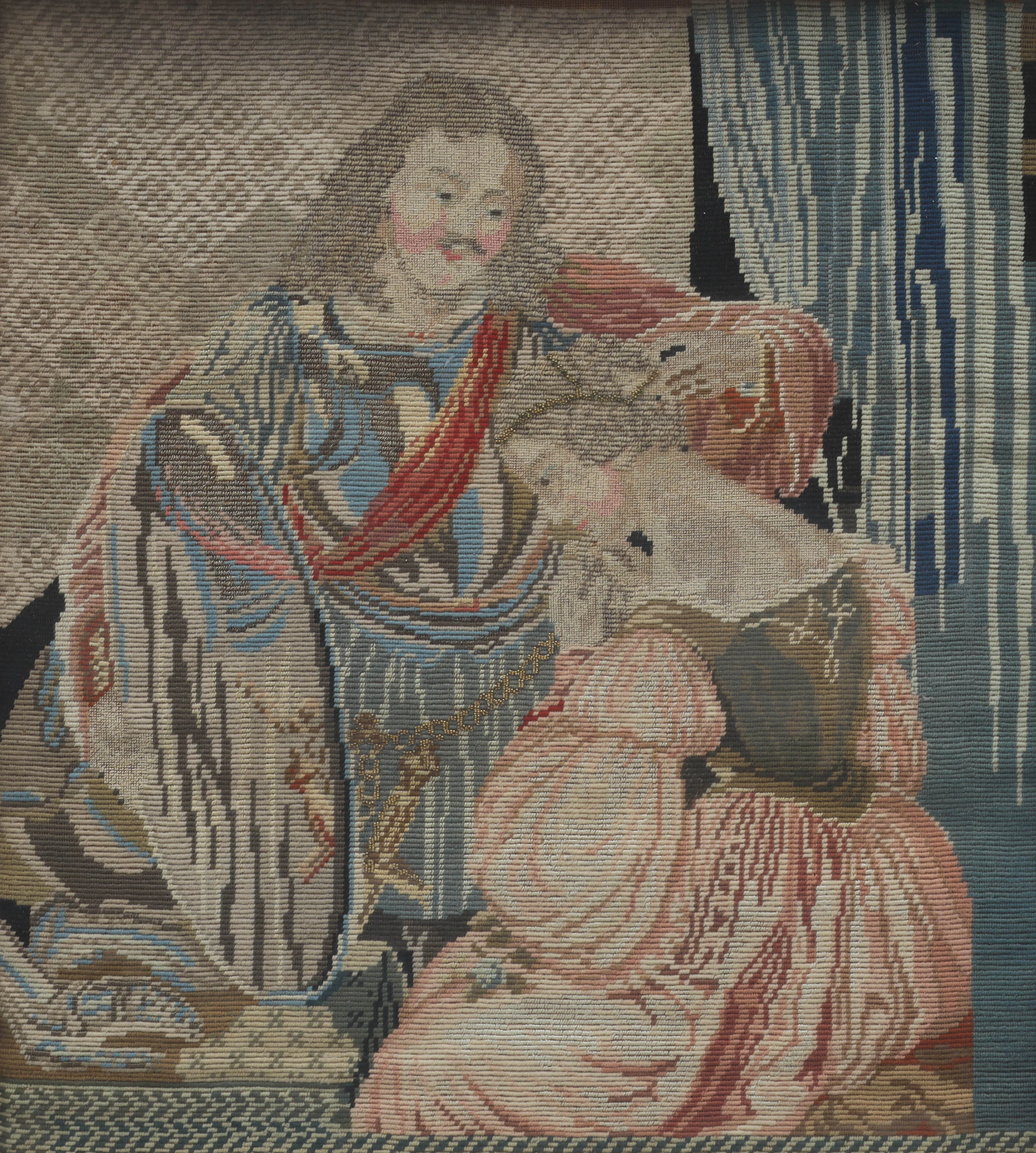 BRODYR, korsstygn och pärlor, munblåst glas, 1800-tal.