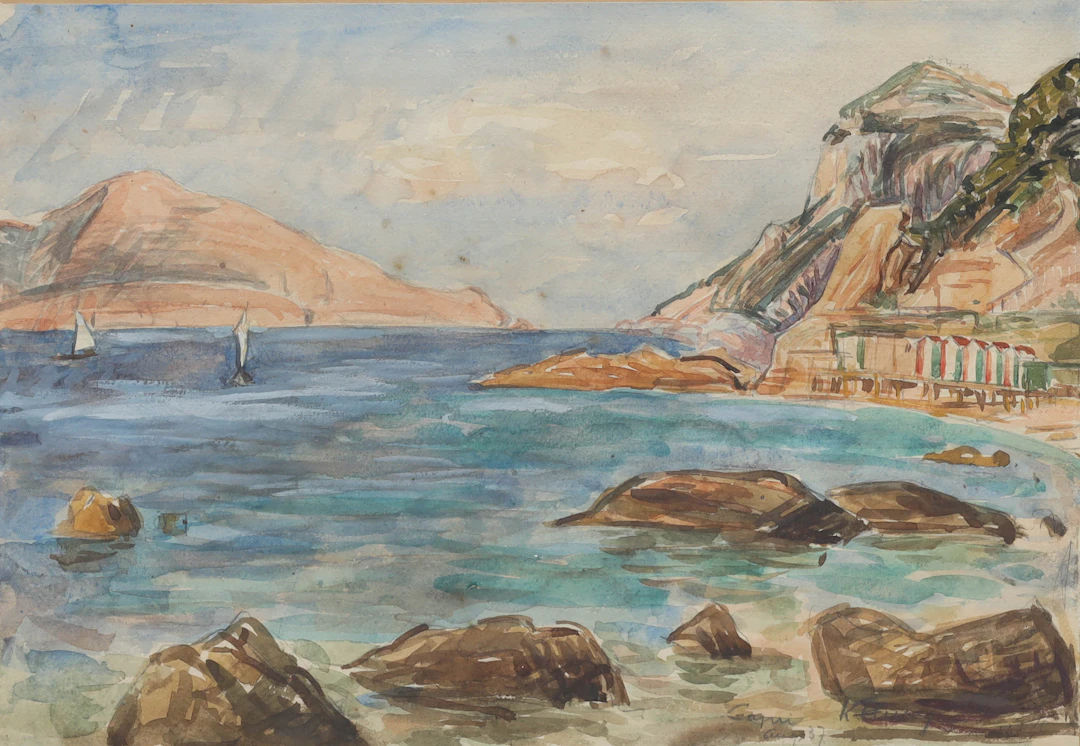 OIDENTIFIERAD KONSTNÄR. akvarell, "Capri", daterad aug -37, signerad.