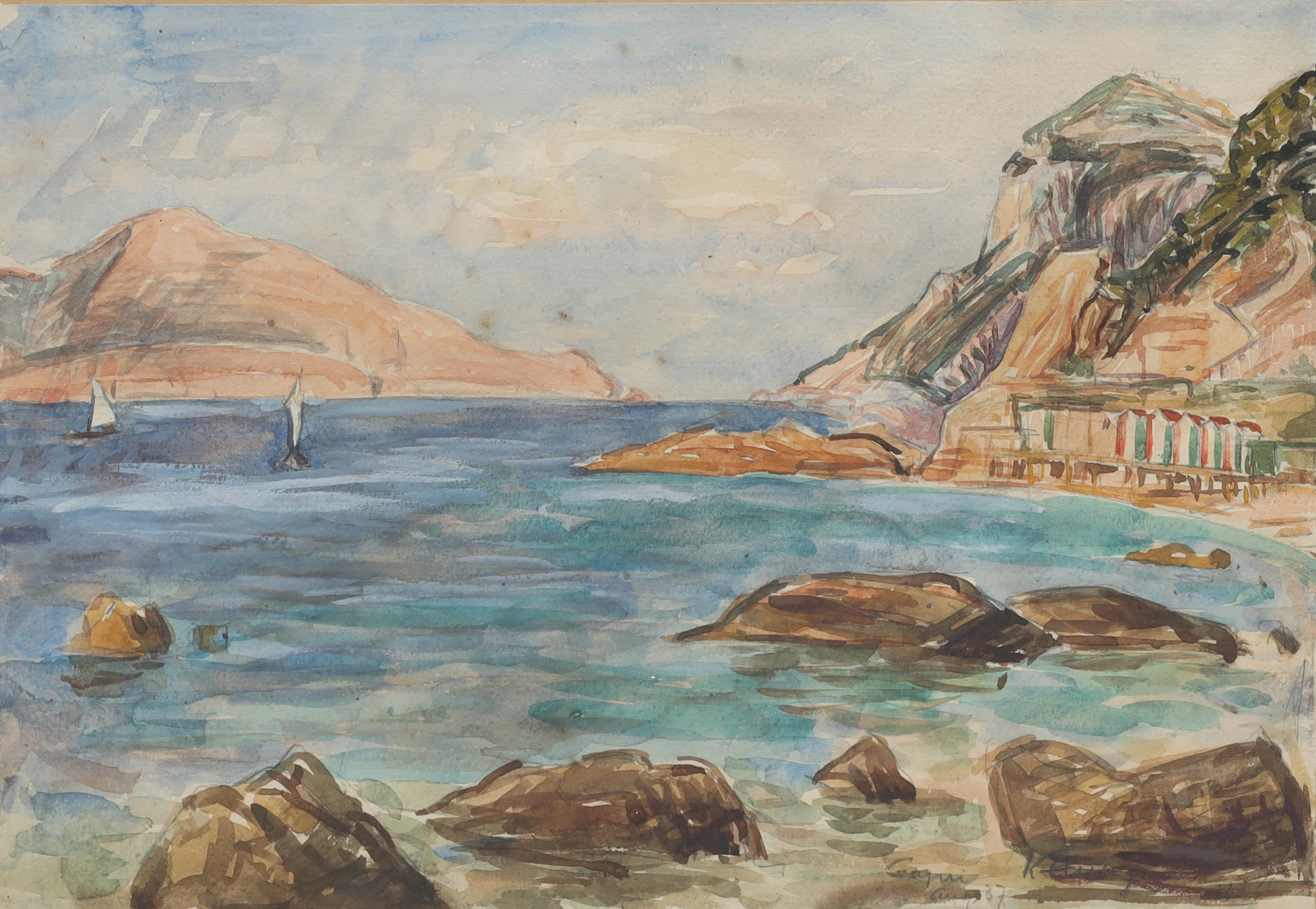 OIDENTIFIERAD KONSTNÄR. akvarell, "Capri", daterad aug -37, signerad.