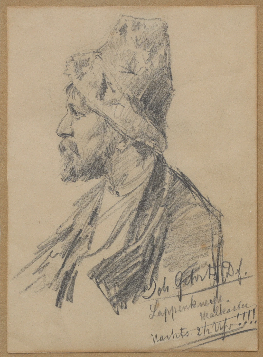 JOHANNES GEHRTS (1855-1921). teckning, porträtt, signerad Joh. Gehrts.