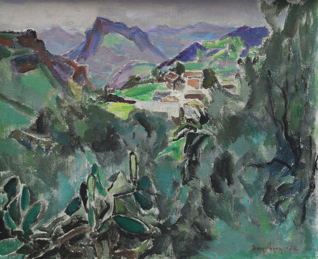 FRITZ SMEDBERG. olja på pannå, motiv från Gran Canaria, signerad Smedberg