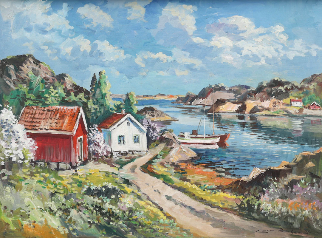 OIDENTIFIERAD KONSTNÄR. olja på duk, kustmotiv, signerad.