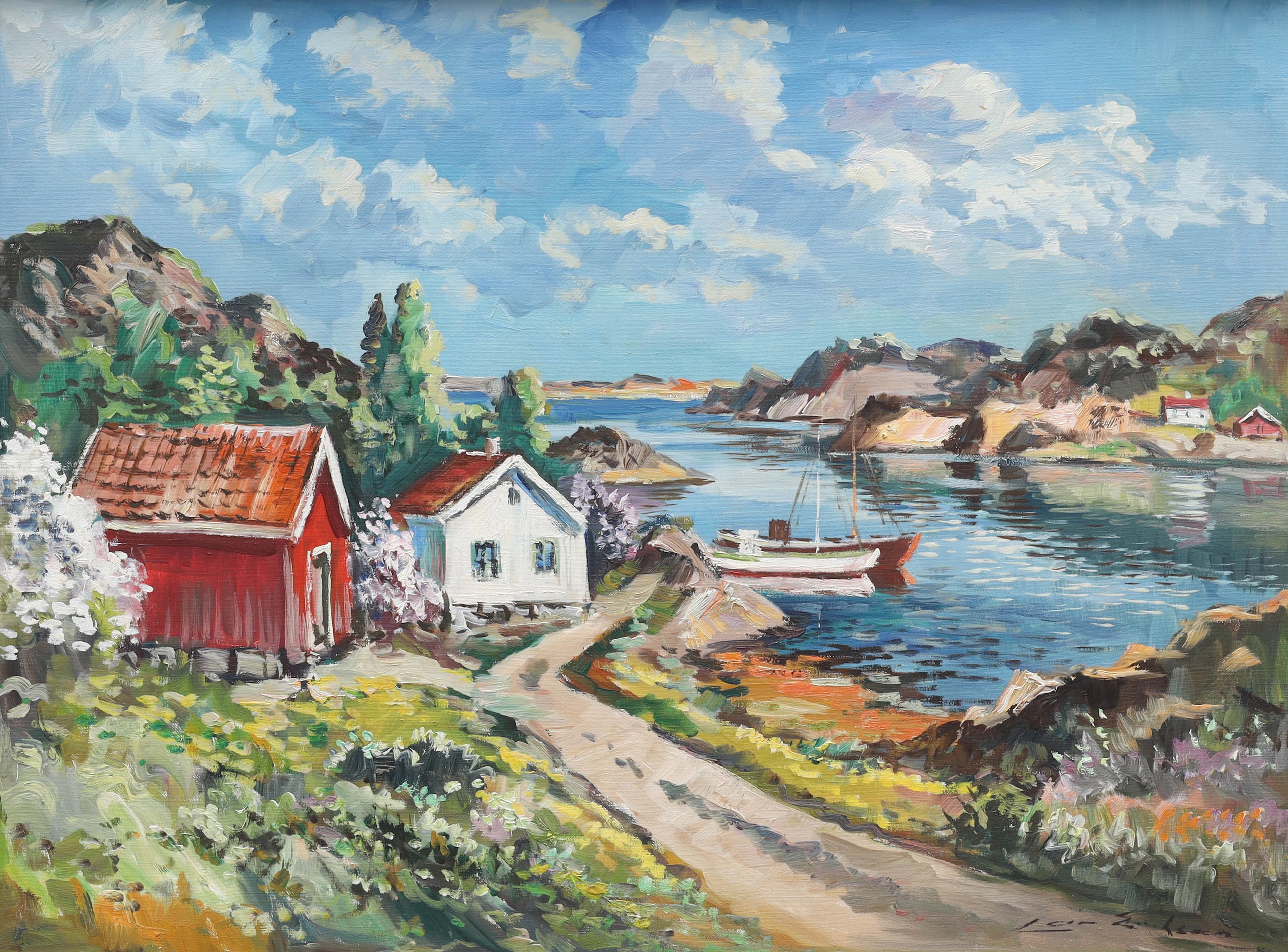 OIDENTIFIERAD KONSTNÄR. olja på duk, kustmotiv, signerad.