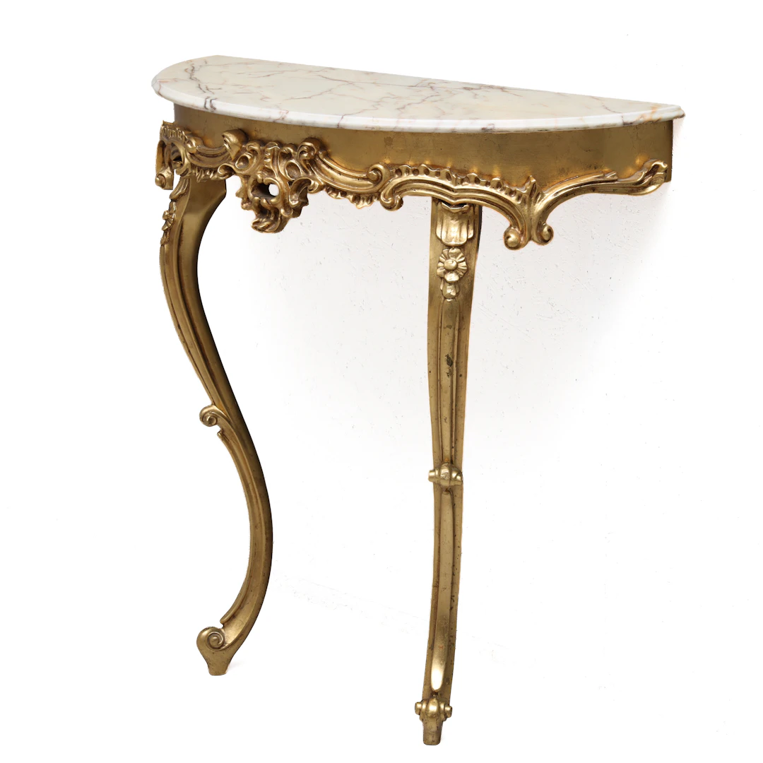 KONSOLBORD, förgylld, toppskiva i marmor, rokoko stil, 1900-tal.
