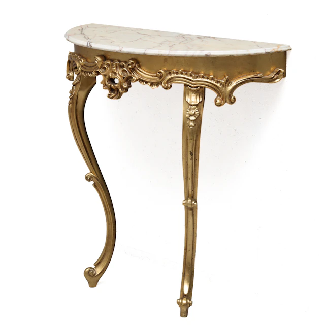 KONSOLBORD, förgylld, toppskiva i marmor, rokoko stil, 1900-tal.