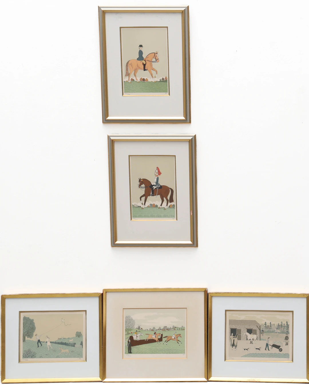 VINCENT HADDELSEY. färglitografier, 5 st, figurscener med hästar