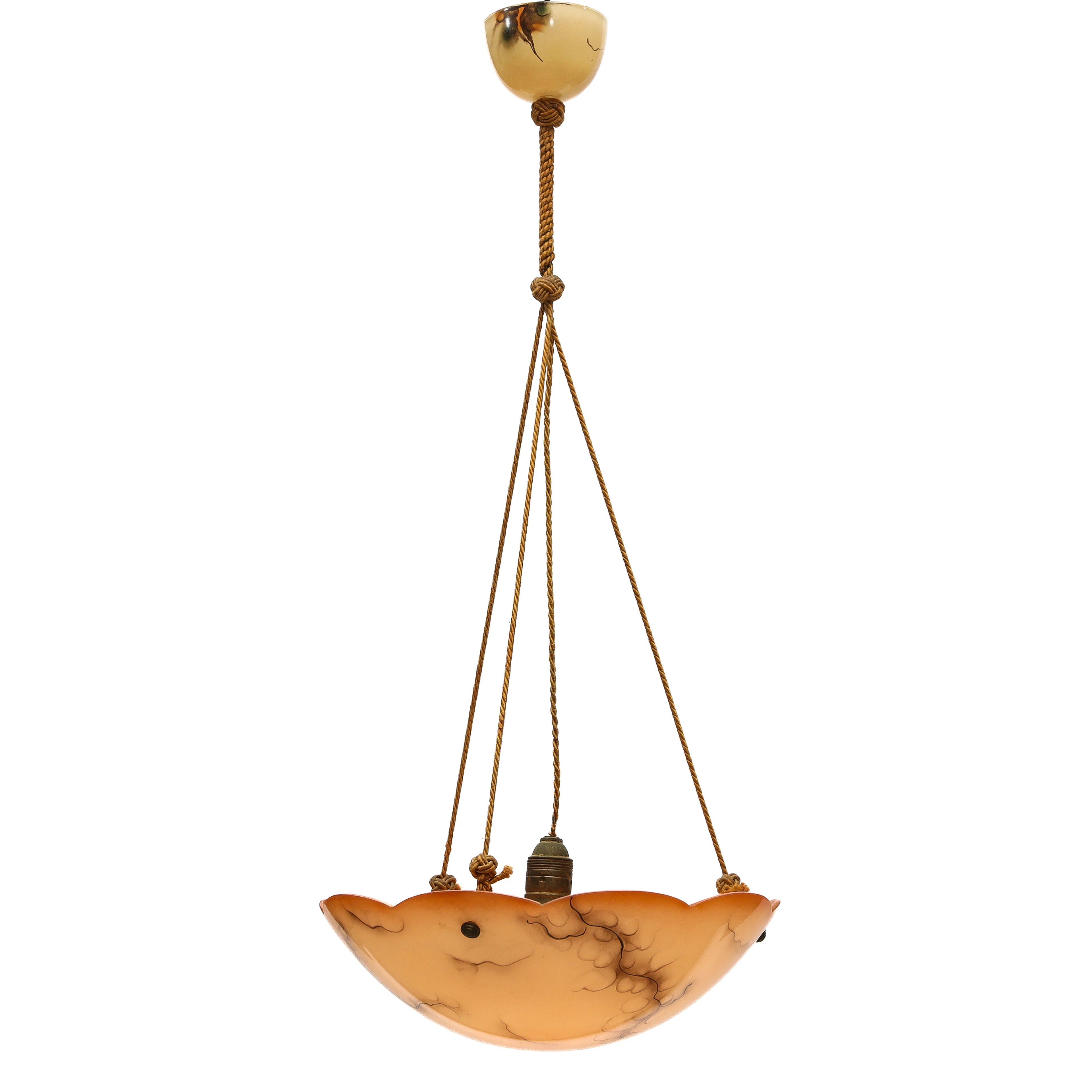 TAKLAMPA/PENDEL, marmorerat glas, 1900-talets mitt.