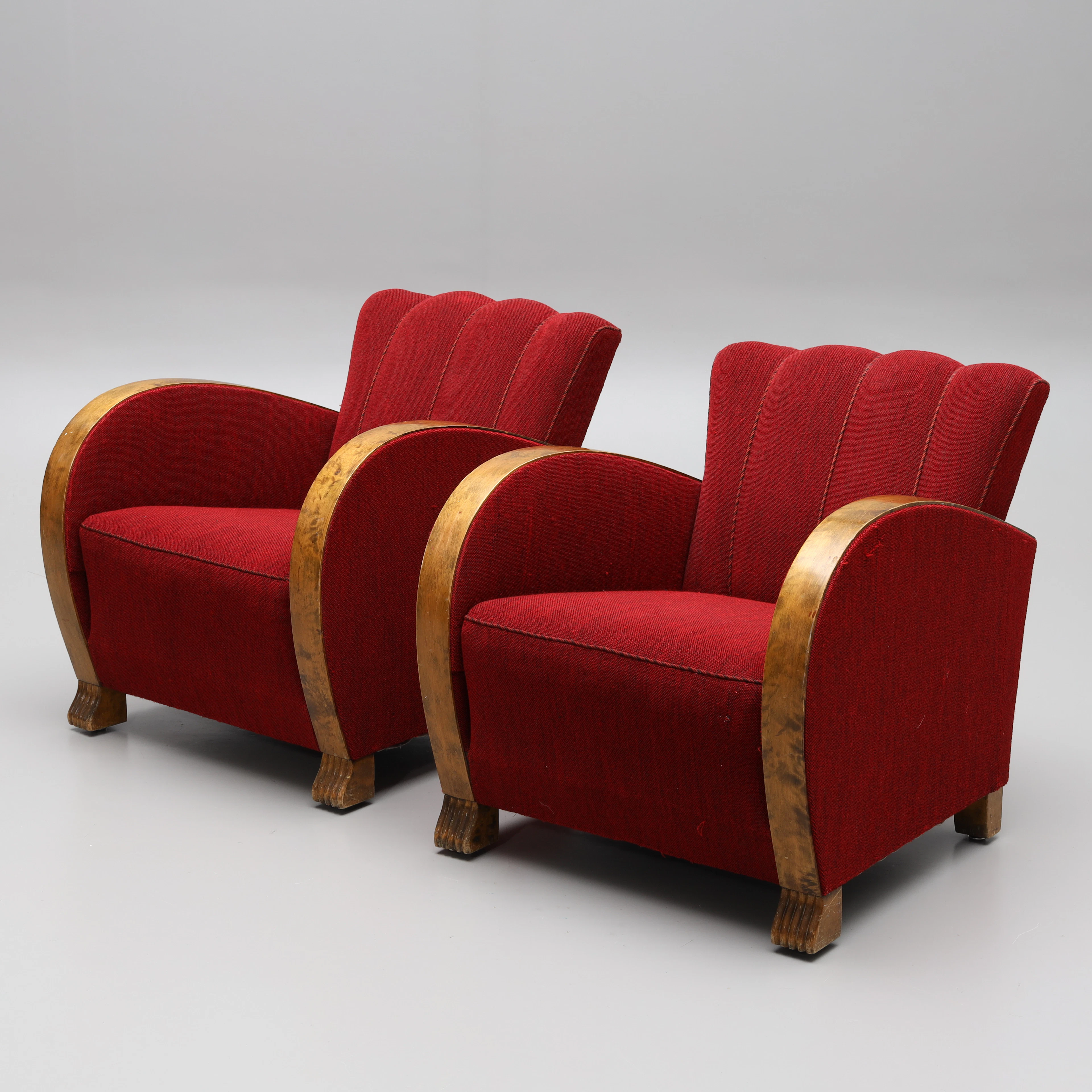 FÅTÖLJER, ett par, armstöd med bonad björk, art deco, 1920/30-tal.