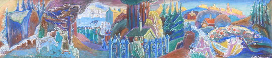 FRITIOF SWENSSON. gouache på pannå, figurscener, signerad och daterad 1940.