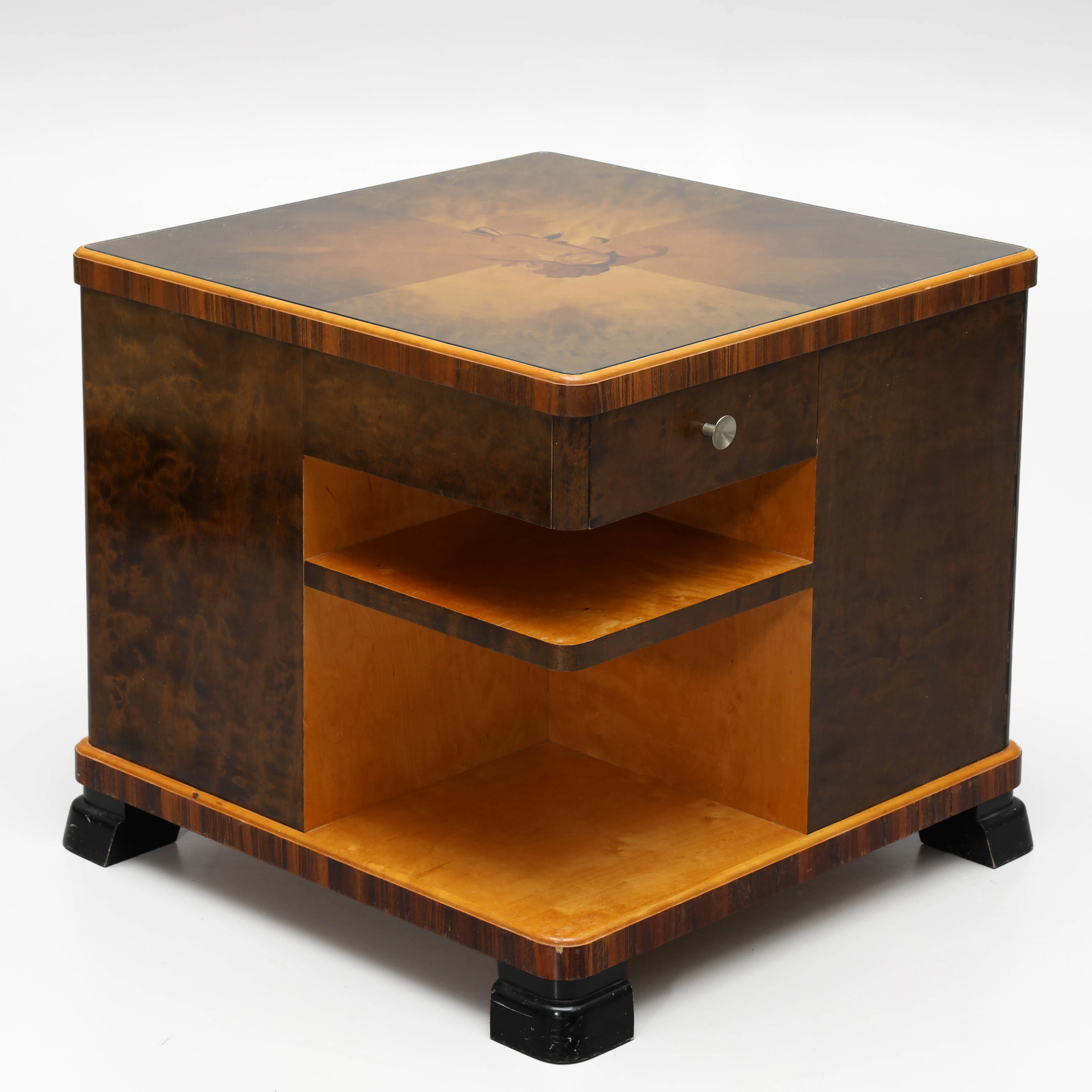 RÖKBORD/BARBORD, bonad björk, intarsia, barskåp, art deco, 1930-tal.