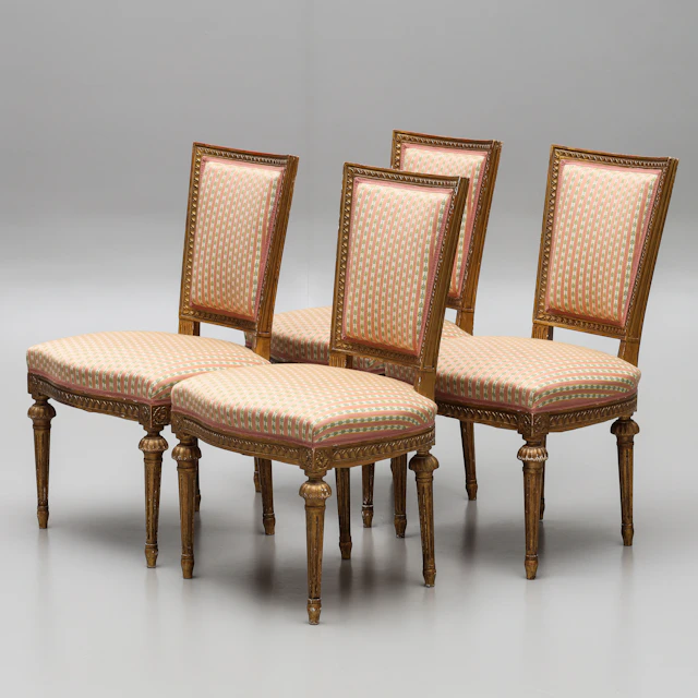 STOLAR, 4 st, gustaviansk stil, förgyllda, fjädrad sits, 1900-talets