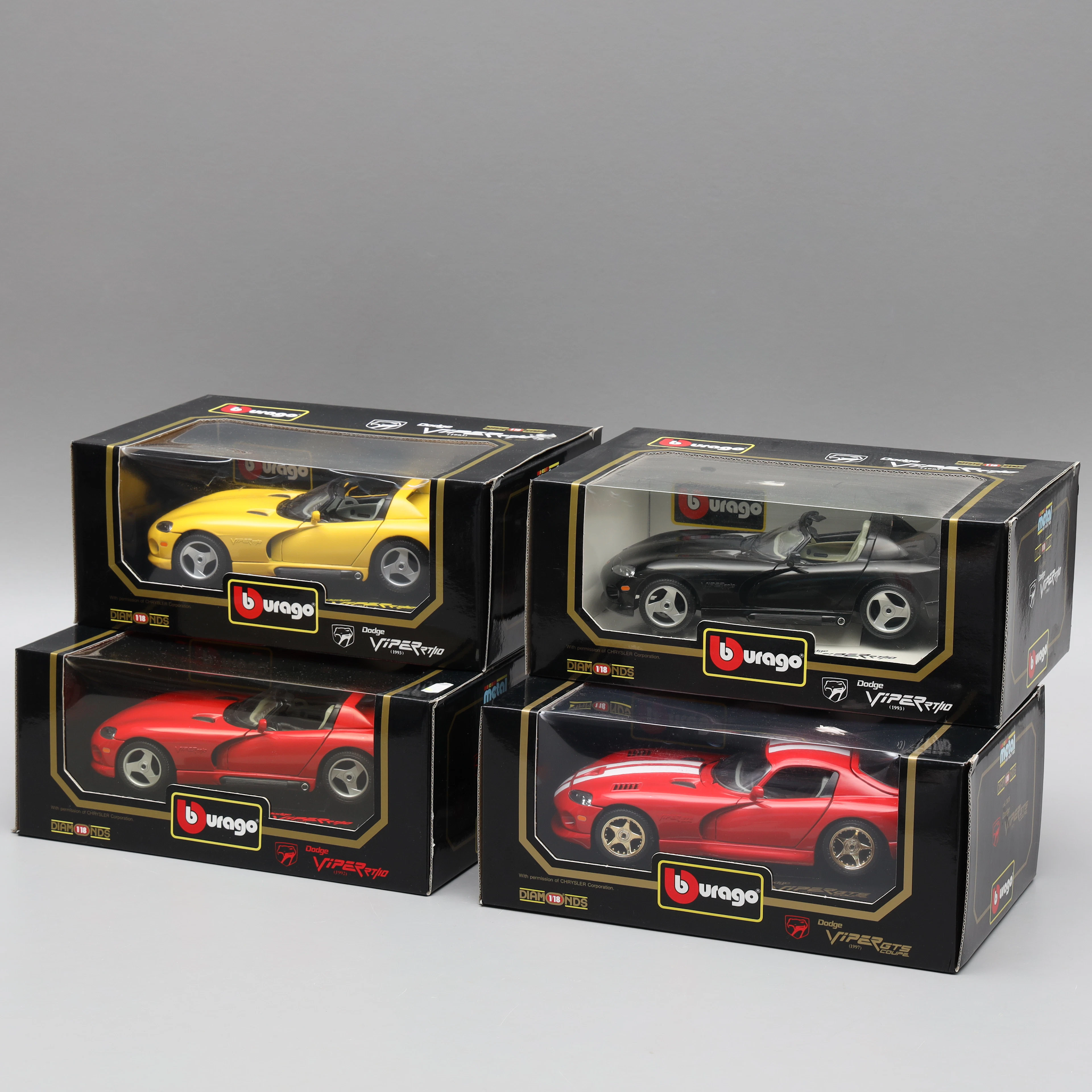 MODELLBILAR, 4 st, Dodge Viper RT/10 röd 1992, Dodge Viper RT/10 svart