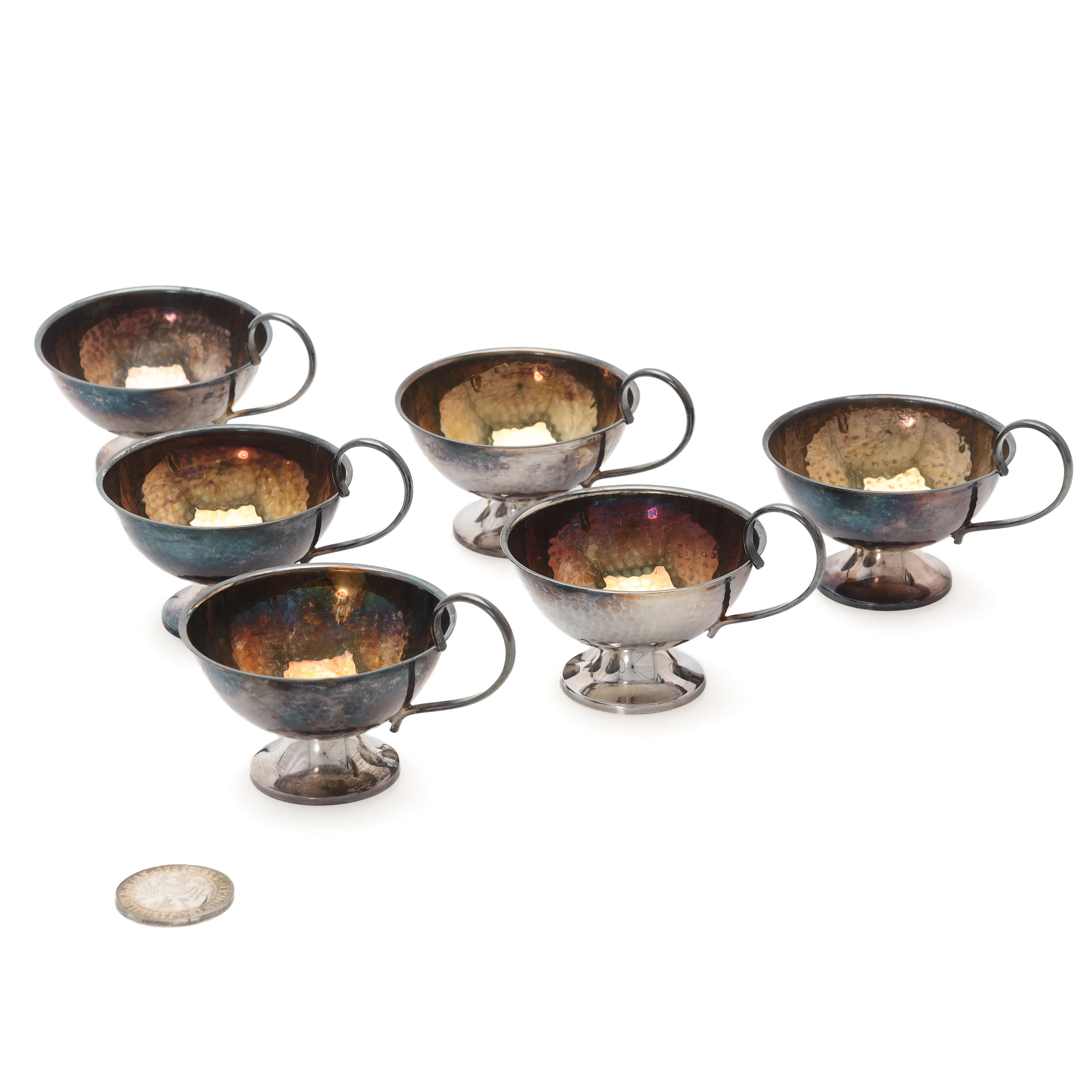 PUNSCHMUGGAR samt MYNT, 7 delar, silver, vikt 196 gram.